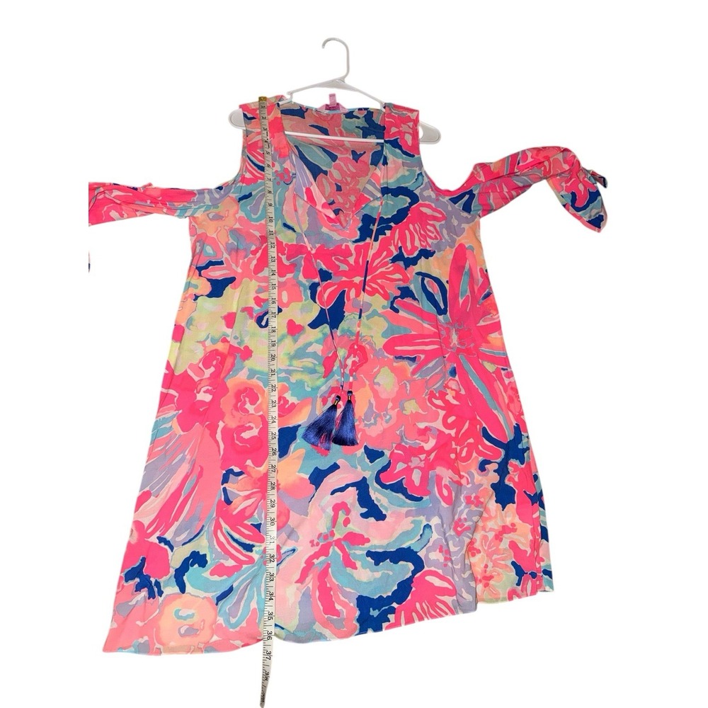 Lilly Pulitzer‎ Benicia Tunic Dress Playa Hermosa Slit Sleeves Tassels Size L - Picture 8 of 8